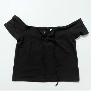 PacSun Off Shoulder Lace Up Black Top